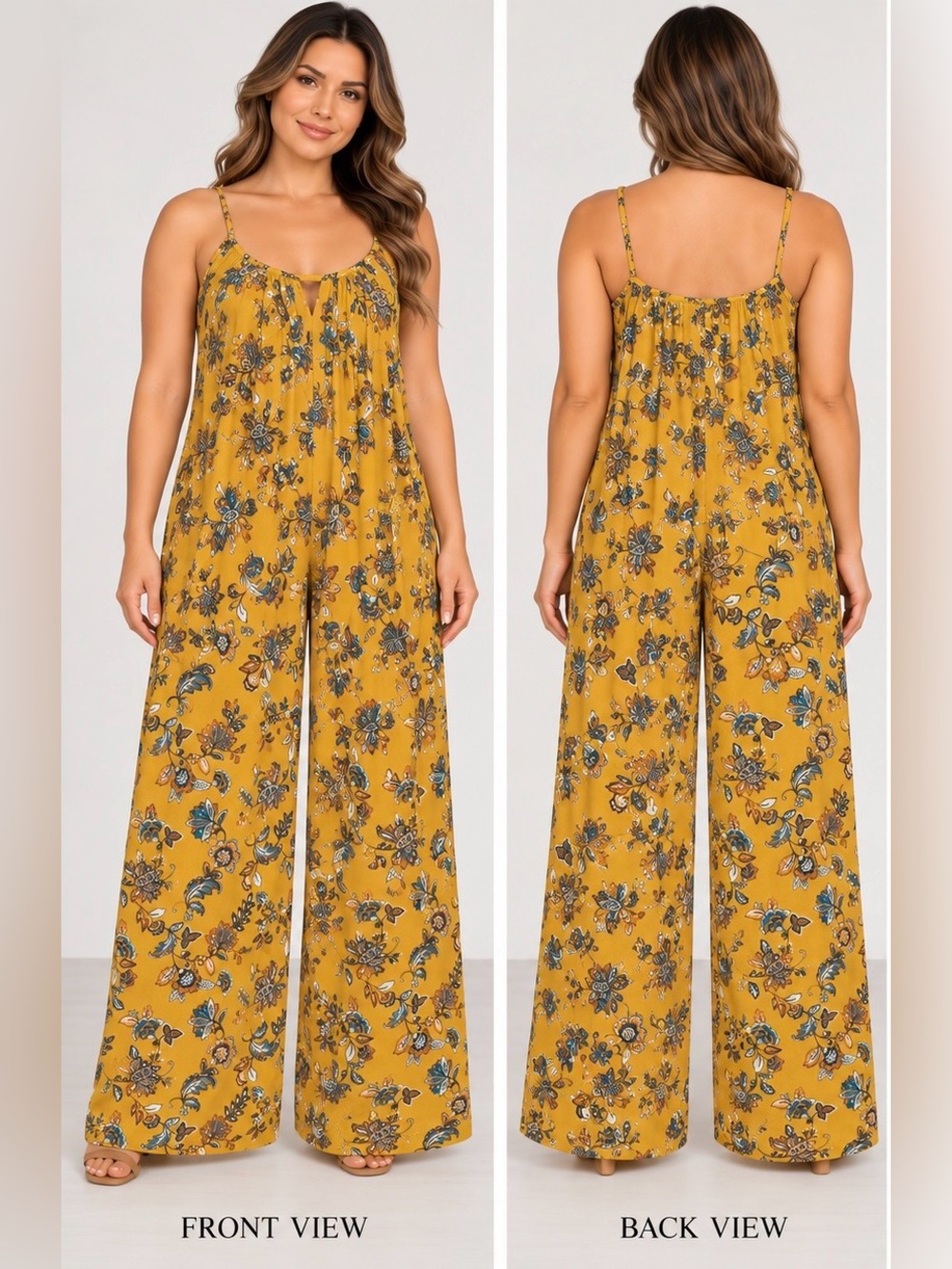 FOREVER 21 FLORAL JUMPSUIT - YELLOW SIZE 1X (NEW WITH TAGS) A35